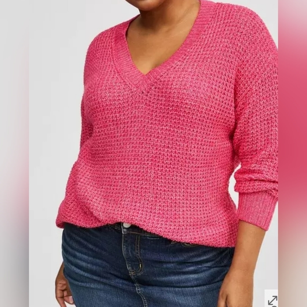Torrid NWT Wafle Drop Shoulder V-Neck Pullover Sweater Size 0/ Large.